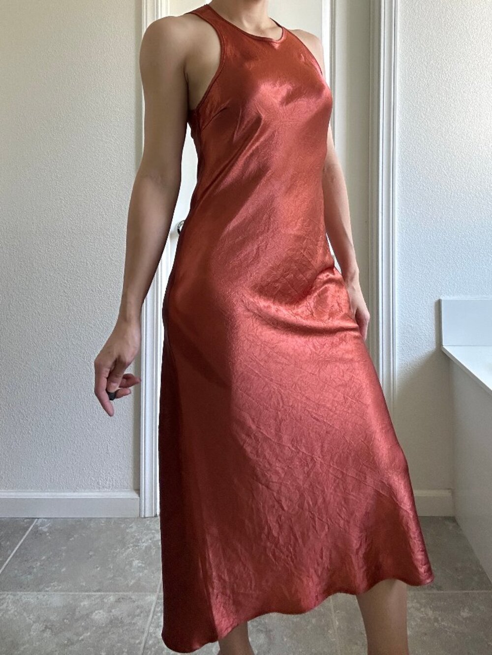 House of Harlow 1960 Satin Sleeveless Slip Dress size M Burnt Orange color